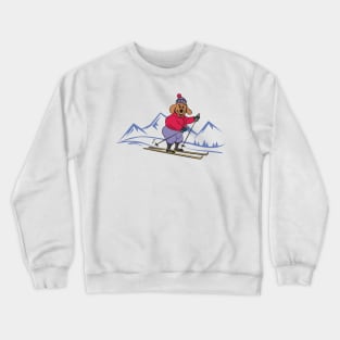 Happy Cartoon Dog Skiing in the Winter Mountains Crewneck Sweatshirt